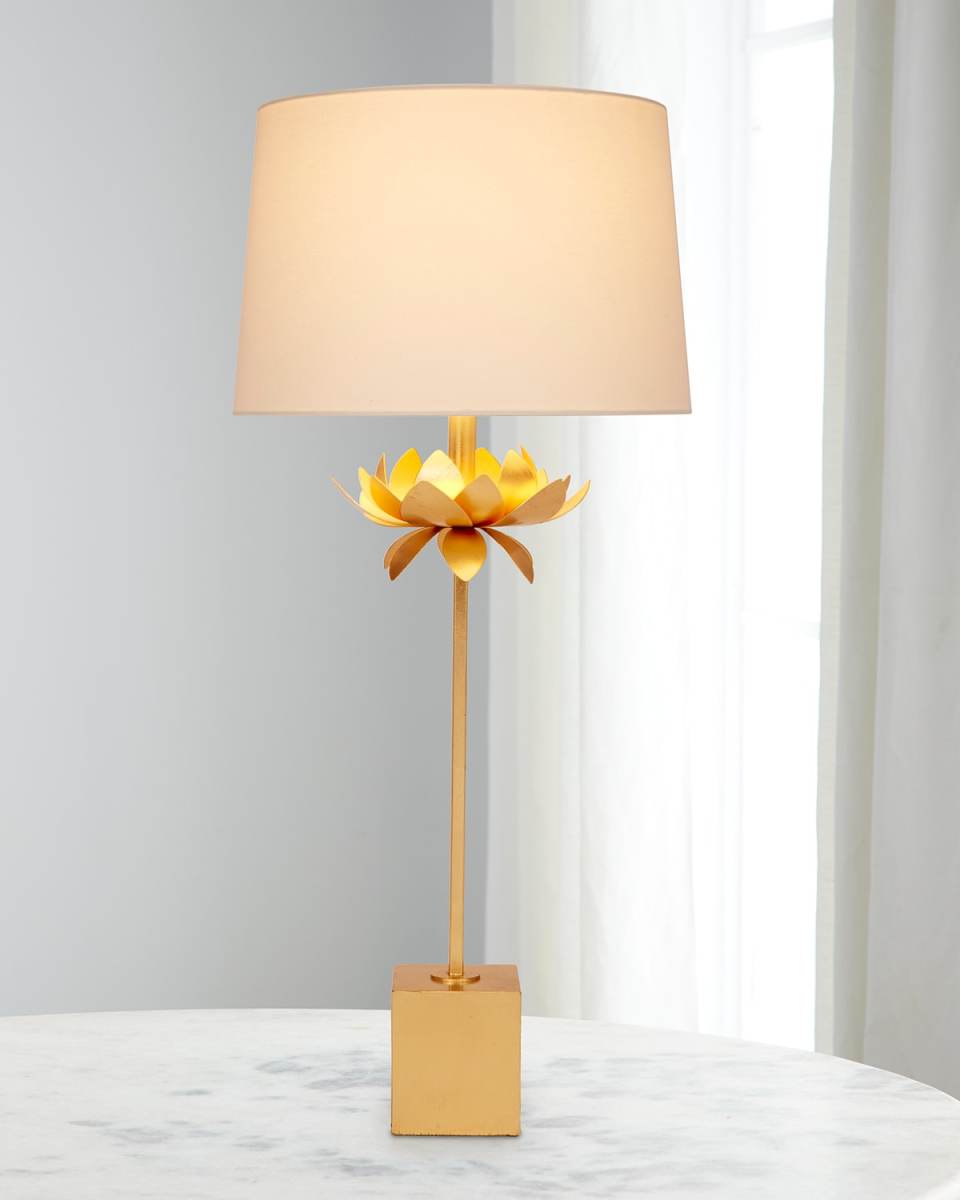 Mallory Gold Leaf Buffet Lamp with Linen Shade